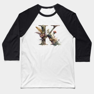 Floral Garden Watercolor Monogram Letter K Baseball T-Shirt